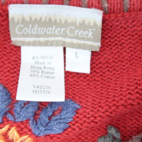 Vintage 90s Coldwater Creek Red Blue Floral Embroidered Cardigan Sweater L - Picture 6 of 6